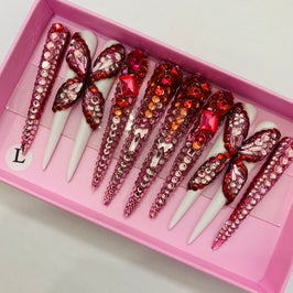 Red butterfly Handmade Stiletto Nails