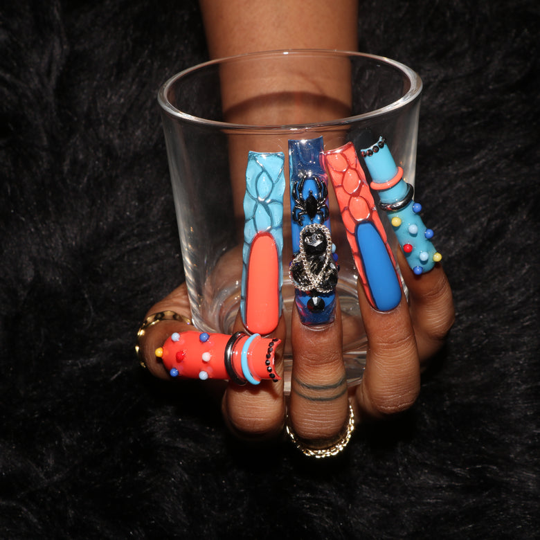 Red Blue Beads Nail H44-1232