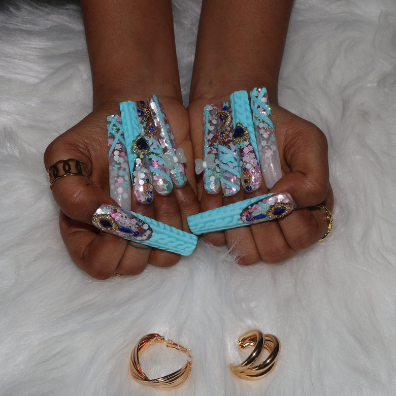 Azure Gem Fantasy Blue Handmade Square Nail H31-1069