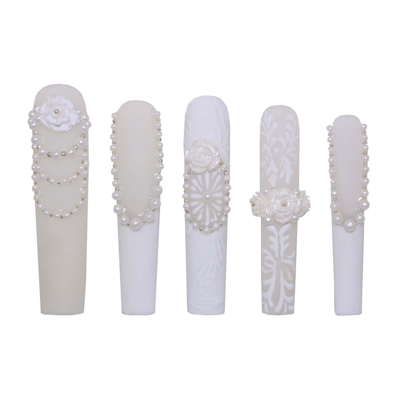 Ivory Floral Pearl Nail H43-1186
