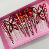 Red butterfly Handmade Stiletto Nails