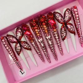 Red butterfly Handmade Stiletto Nails