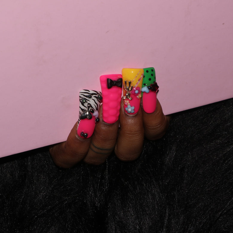 Cute Flora Bow Handmade Duck Nails H31-1051