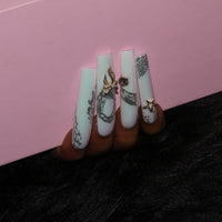 White Marble Bow Nail H44-1209