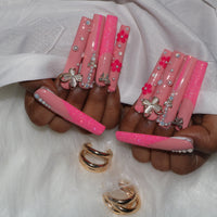 Pink Glitter Pearls Nail H44-1200