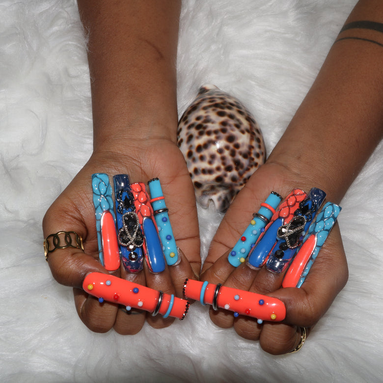 Red Blue Beads Nail H44-1232