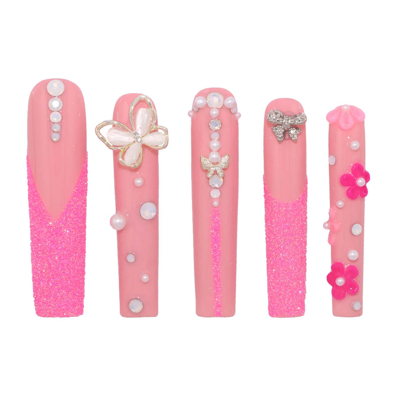 Pink Glitter Pearls Nail H44-1200