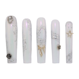 White Marble Bow Nail H44-1209