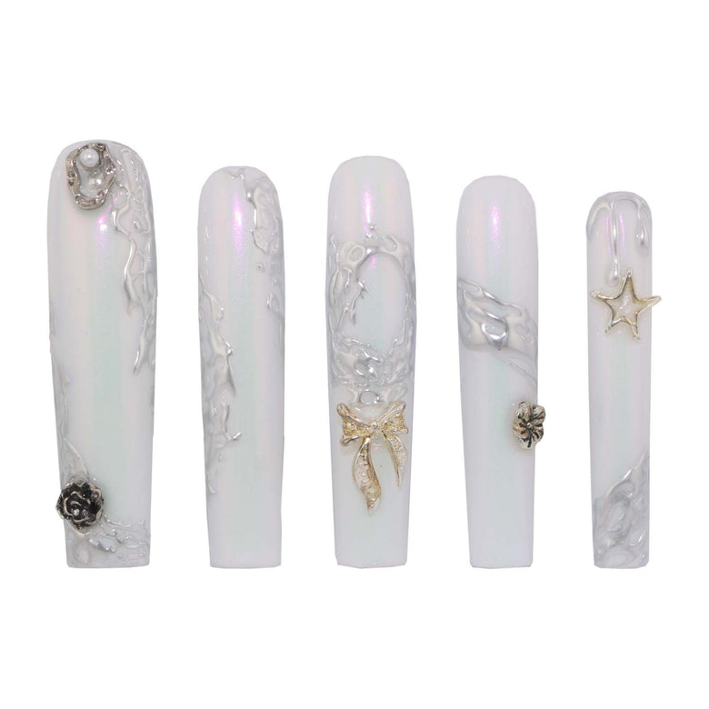 White Marble Bow Nail H44-1209