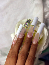 French Pink & White Diamond Nails H44-1205