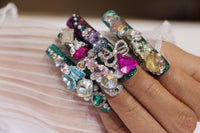 Luxura Purple Green Gradient Diamond Squares  Press Ons H43-1139